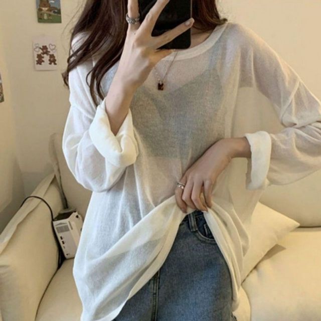 여성 루즈핏 패션 기본 여름 데이 시스루 긴팔 데일리
