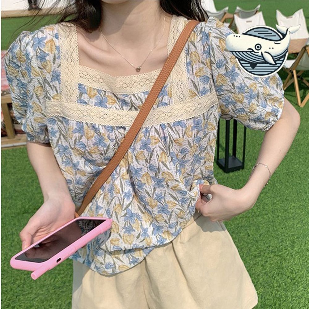 여름 플라워 레이스 티셔츠 여성 반팔 데일리