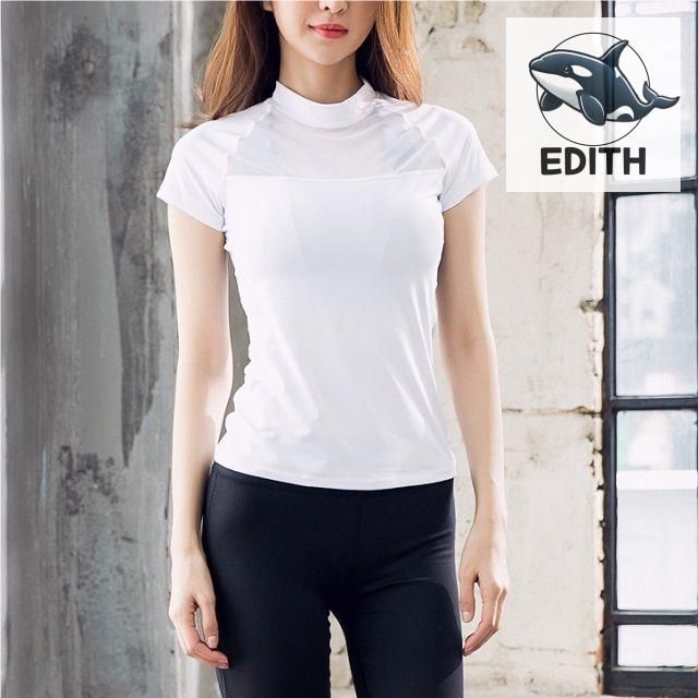 여성 운동 반팔 티셔츠 화이트 쿨원단 스판
