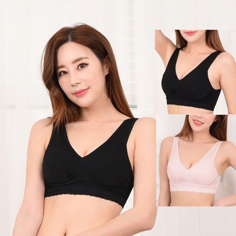 여성 노몰드 노와이어 브라 스포츠 B컵 인견