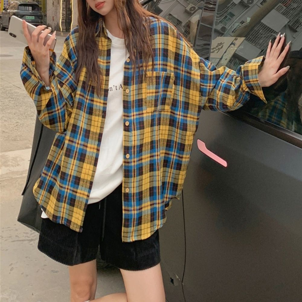 여자 루즈핏 감성 체크셔츠 캐주얼 남방