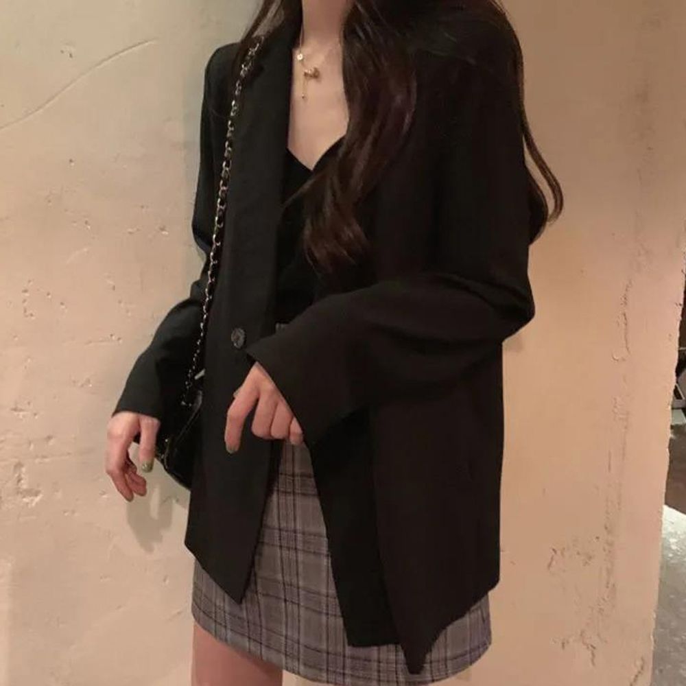 블랙 자켓 여성 기본 블레이저 오버핏 박시핏