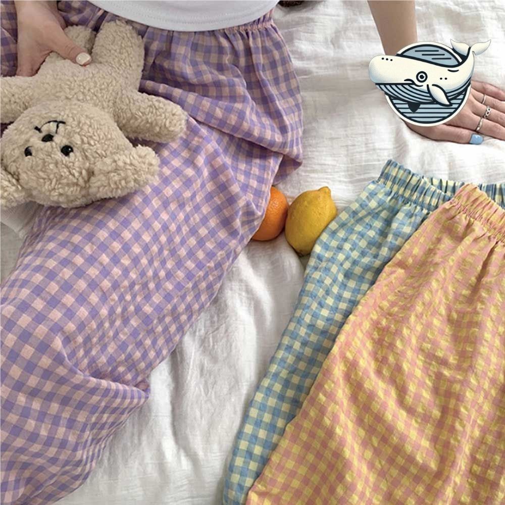 사계절 체크무늬 와이드핏 편안바지 여름잠옷