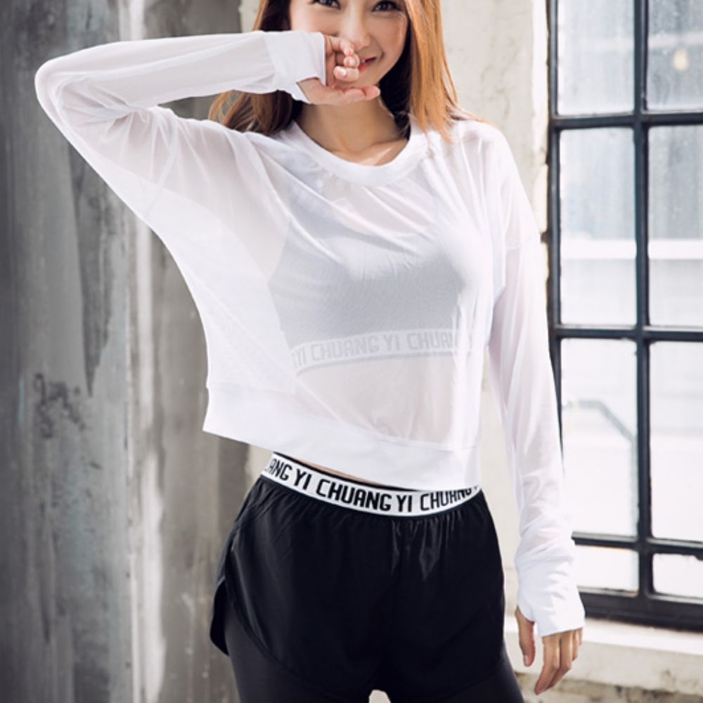 여자 긴팔 시스루 티셔츠 레쉬가드 요가 스포츠 비치
