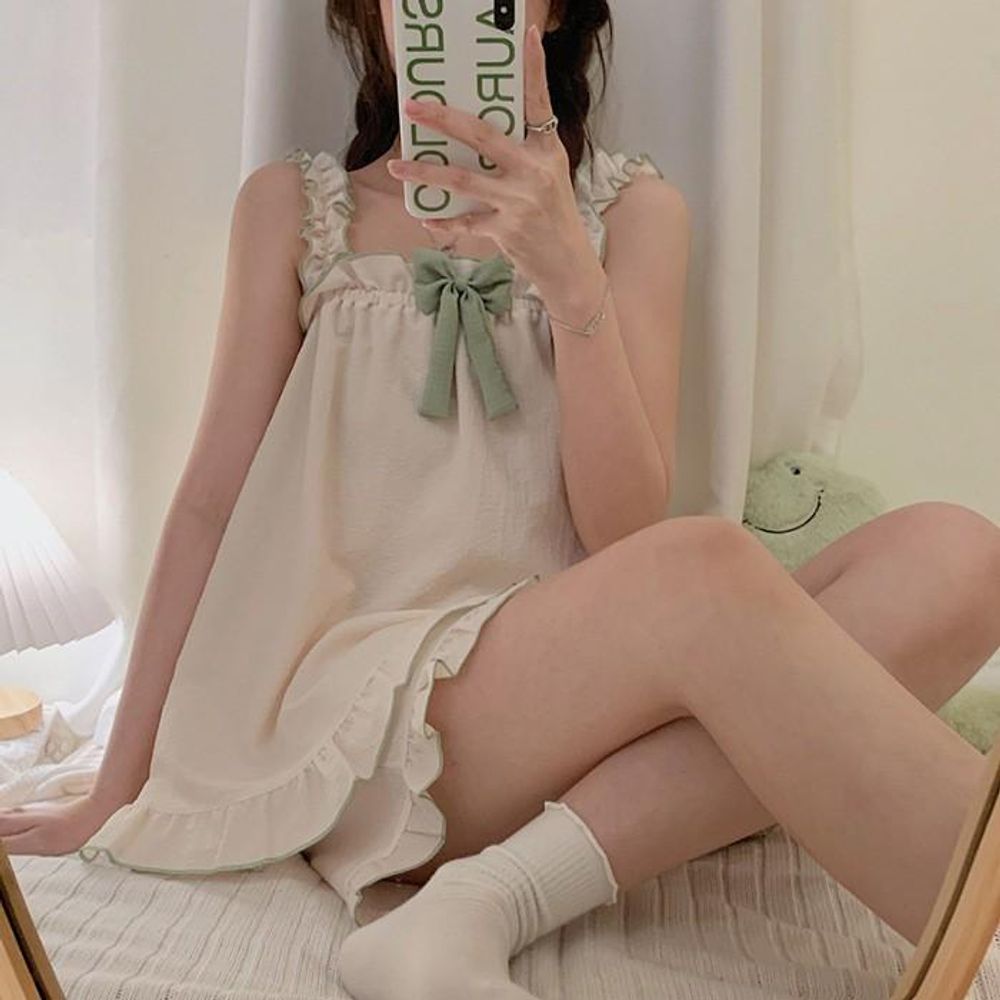 프릴 커플 홈드레스 여성 라운지웨어 나시 여성이지웨