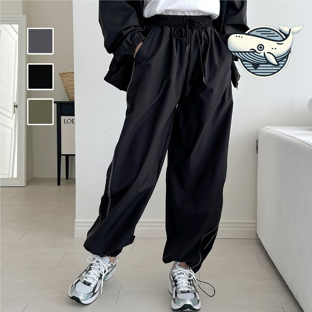 편안한 여성용 루즈핏 배색 와이드 팬츠 데일리