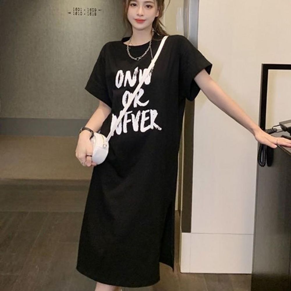 옆트임 롱 원피스 여름 반팔 원피스 루즈핏 홈웨어 여