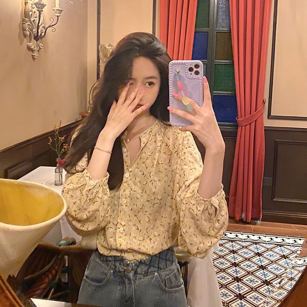 여자셔츠 데일리블라우스 옐로우 플라워 룩 여성