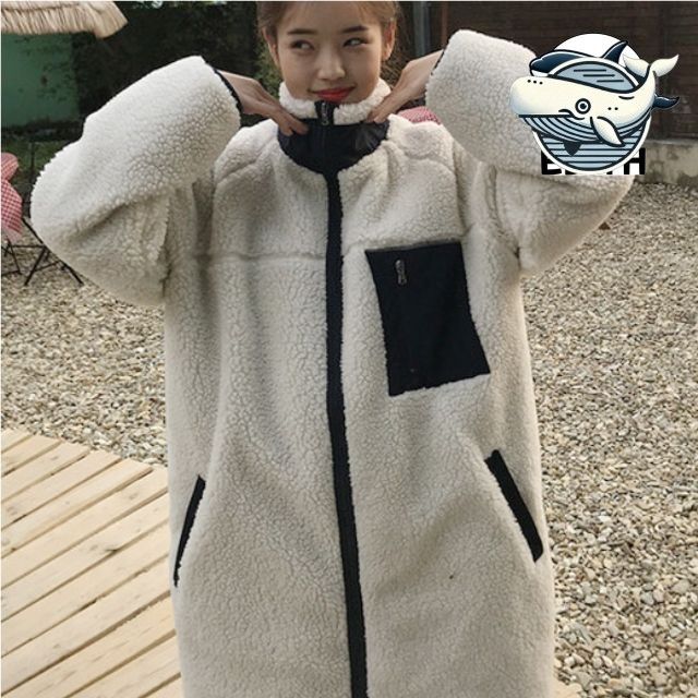 따뜻한 롱 후리스 양털 재킷 레트로 스타일