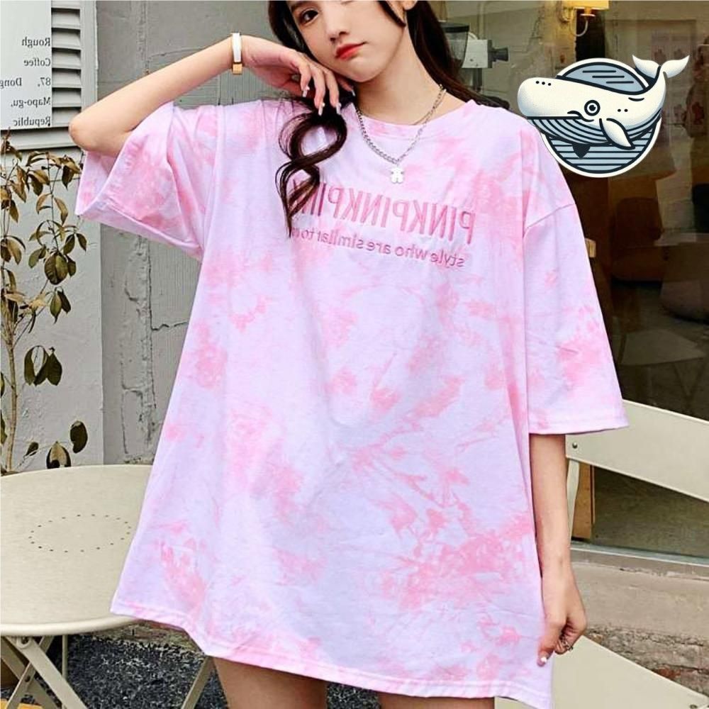 물감 패턴 루즈핏 티셔츠 핑크 여름용 편안한
