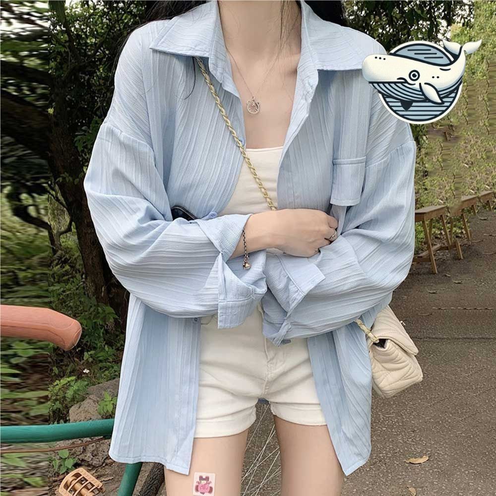 캐주얼 여름 스트라이프 셔츠 오버핏 긴팔