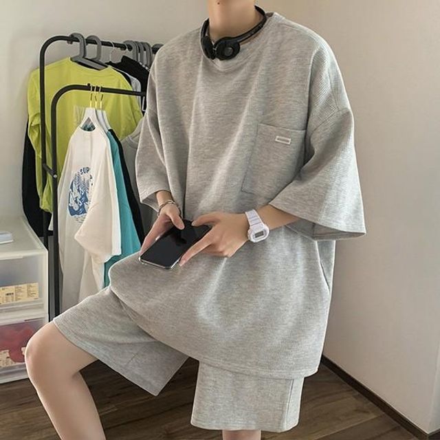 5부 여름 셋업 데일리 반바지 오버핏 세트 남자 반팔