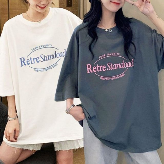 레터링 여성 루즈핏 기본 여름 데이 반팔 티 셔츠 2P