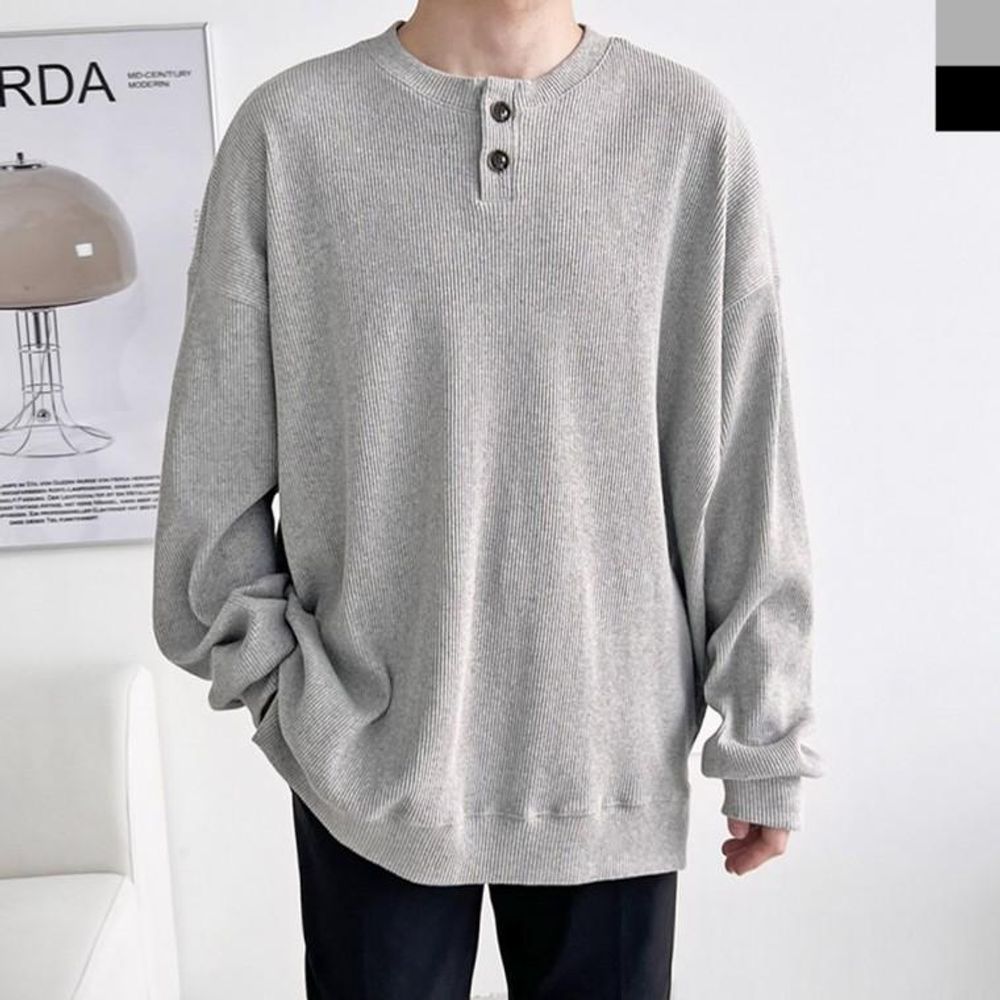 남성 사계절 데일리 빅사이즈 버튼 골지 맨투맨 티셔