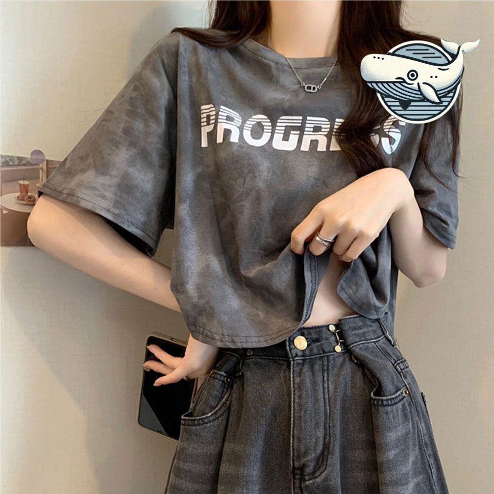 물나염 크롭 반팔 티셔츠 데일리 캐주얼 스타일