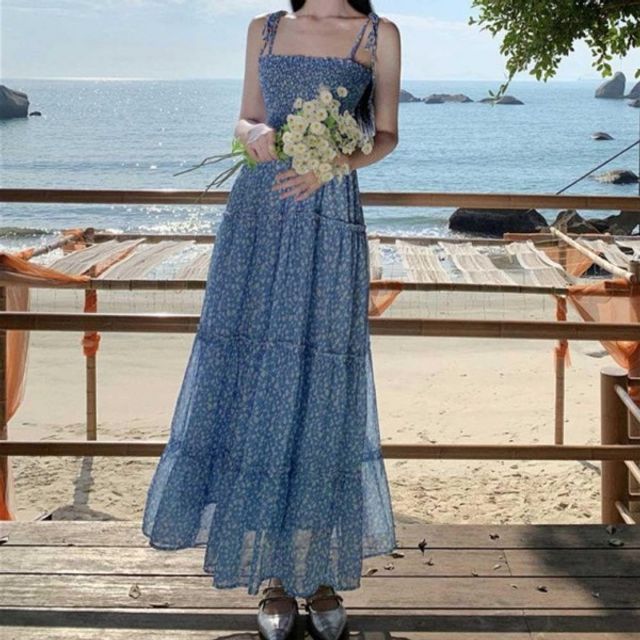 플라워 롱원피스 스모크밴딩 기본 슬림 데이 캉캉 플