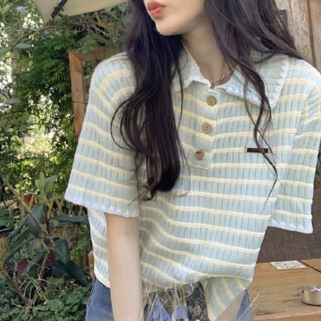 단추 카라 여자 기본 티셔츠 데이 단가라 여름 상의