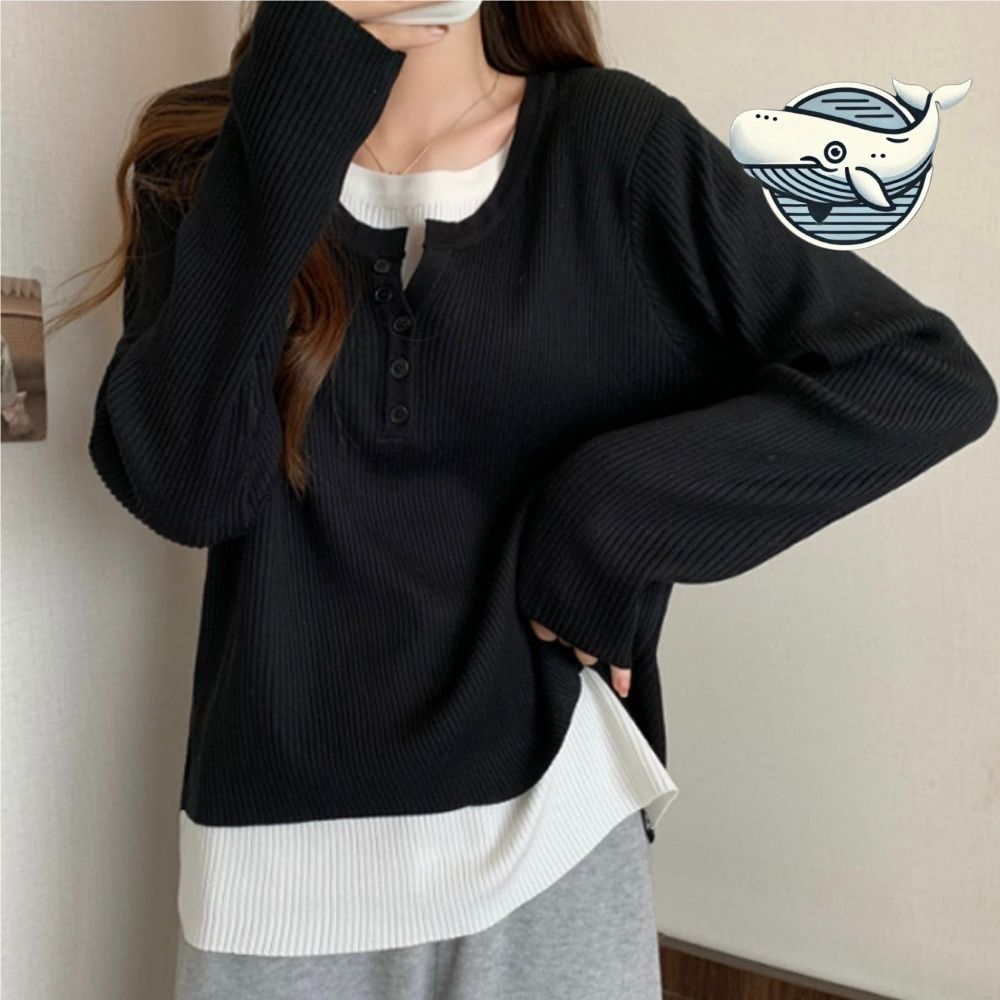 레트로 레이어드 긴팔 티셔츠 루즈핏 캐주얼