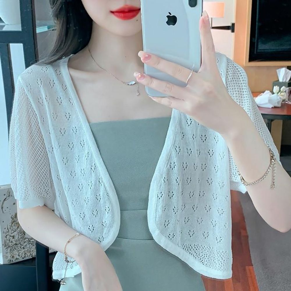 오픈 캐주얼 데일리 크롭 비치 볼레로 루즈핏 망사 숏