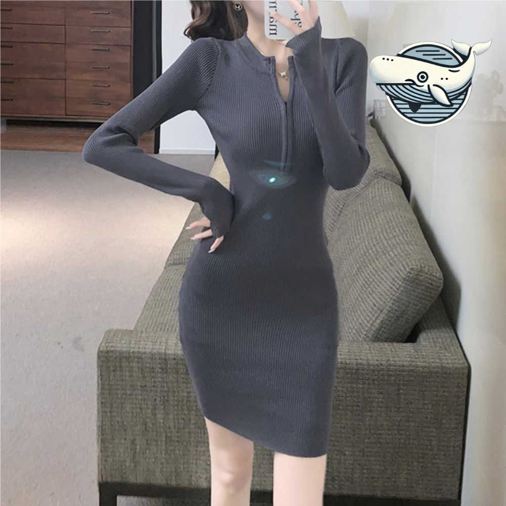 브이넥 앞집업 슬림 원피스 긴팔 편안한 착용감