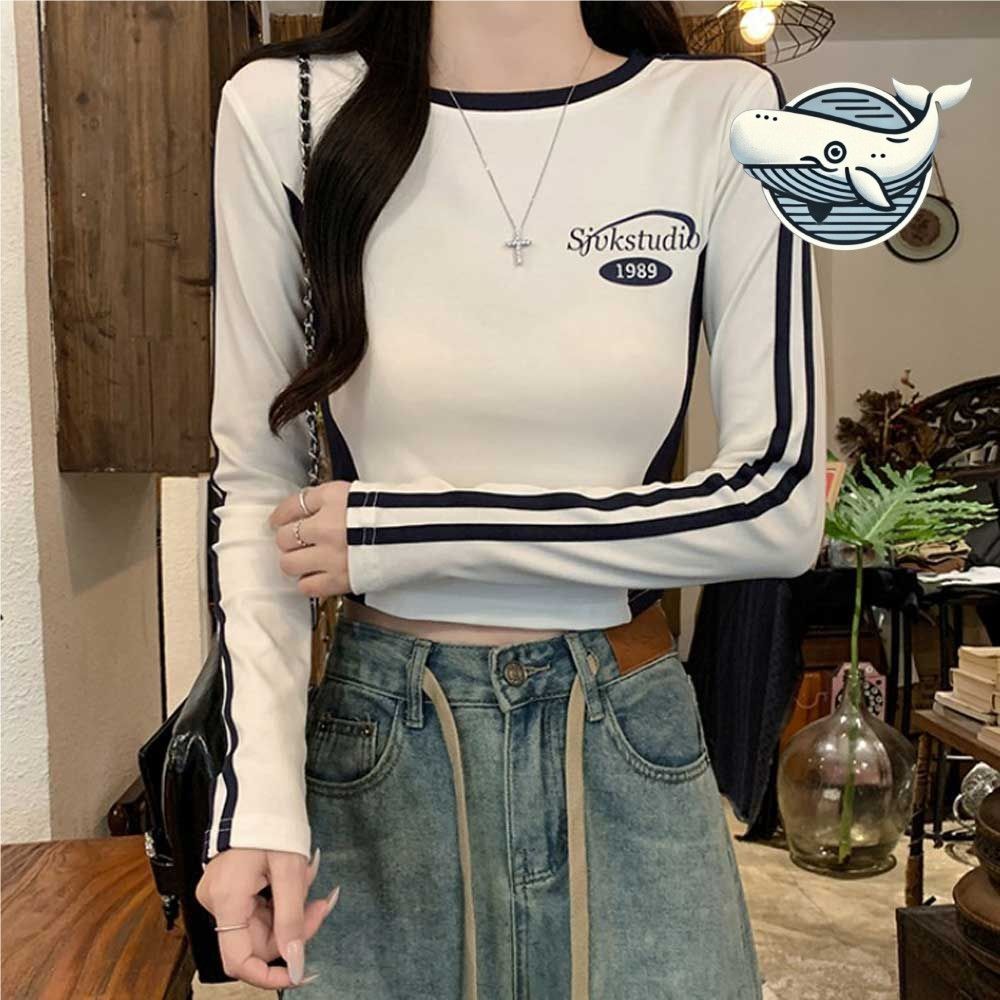 세미크롭 배색 핏티셔츠 데일리 캐주얼 블라우스