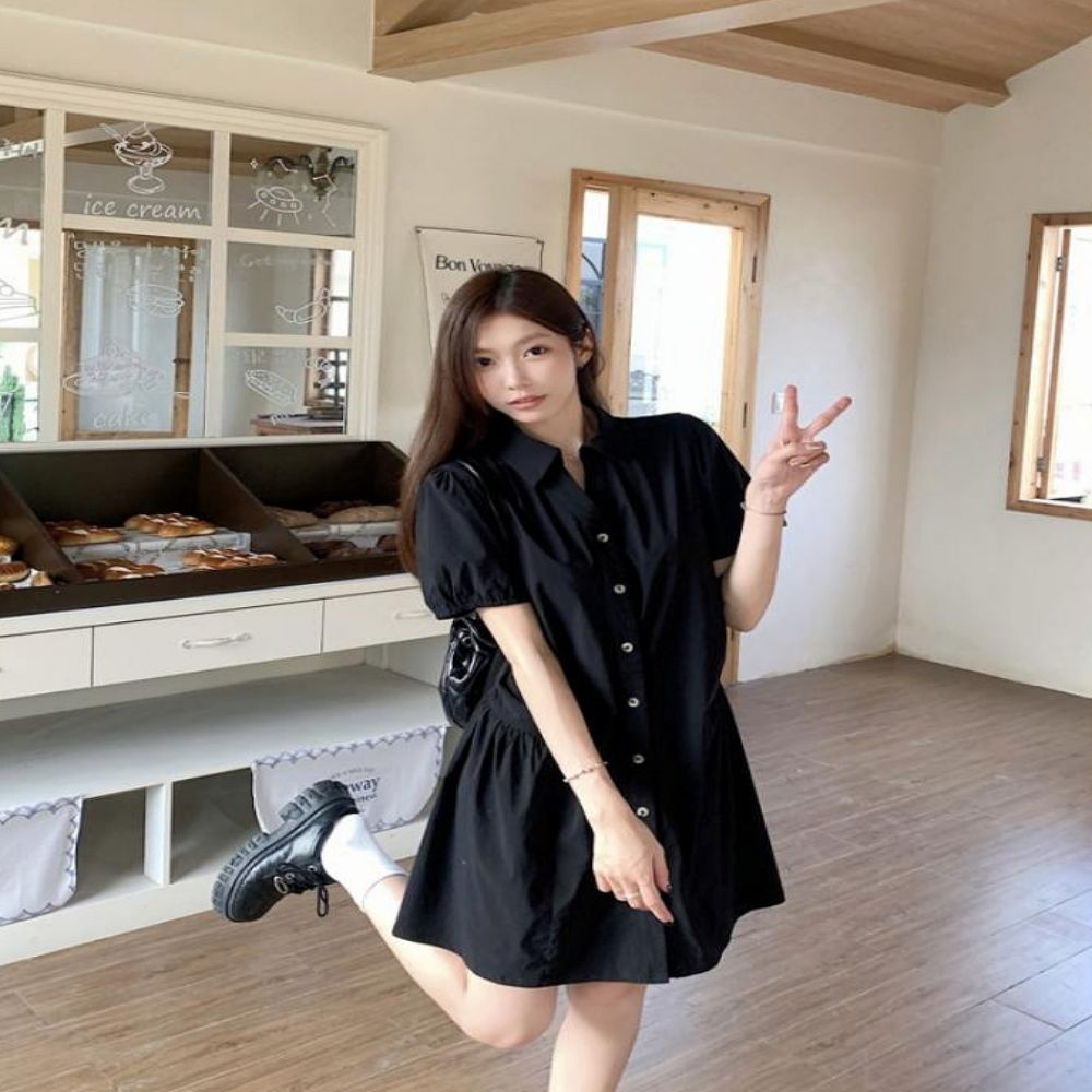 여성 3컬러 데이트룩 큐티 루즈핏 카라 셔츠 원피스