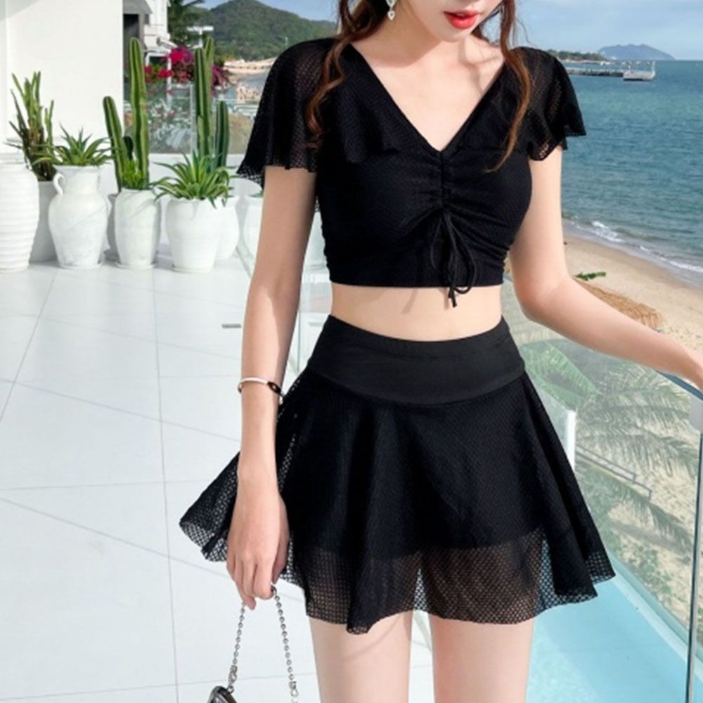 수영장 여성 해외 체형 비치비키니 크롭아일렛