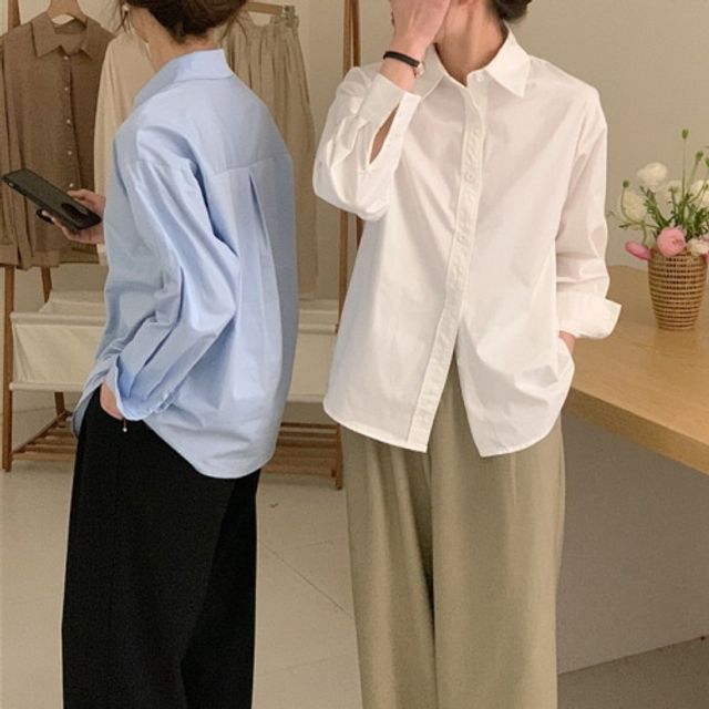 심플 카라 기본핏 일자핏 아메카지 셔츠 2컬러