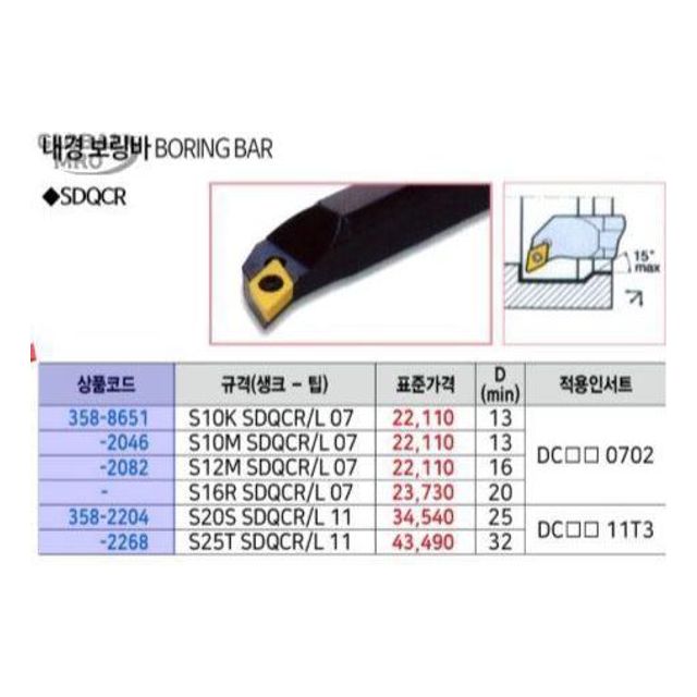 듀라카브 내경보링바 S25T SDQCR 11-D S25T-SDQCR-1