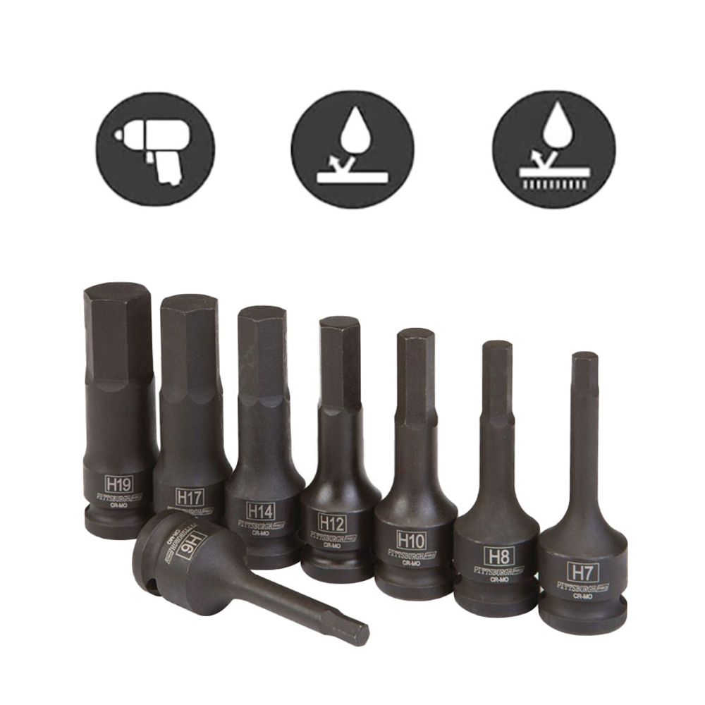 임팩소켓렌치 롱타입 복스알 1/2 헥스 비트소켓 8PCS