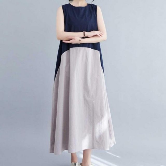 모던 민소매 투톤 기본 원피스 데이 A라인 여리여리핏
