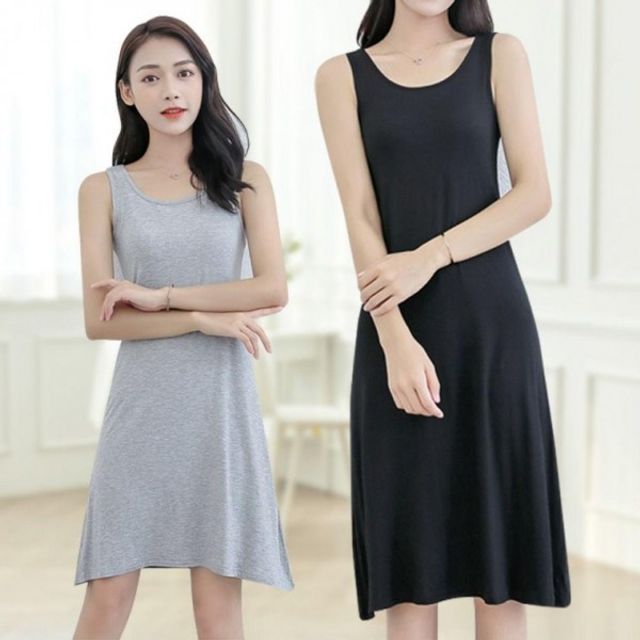 라운드 원피스 나시 기본 모달 데이 스판 프릴 미디