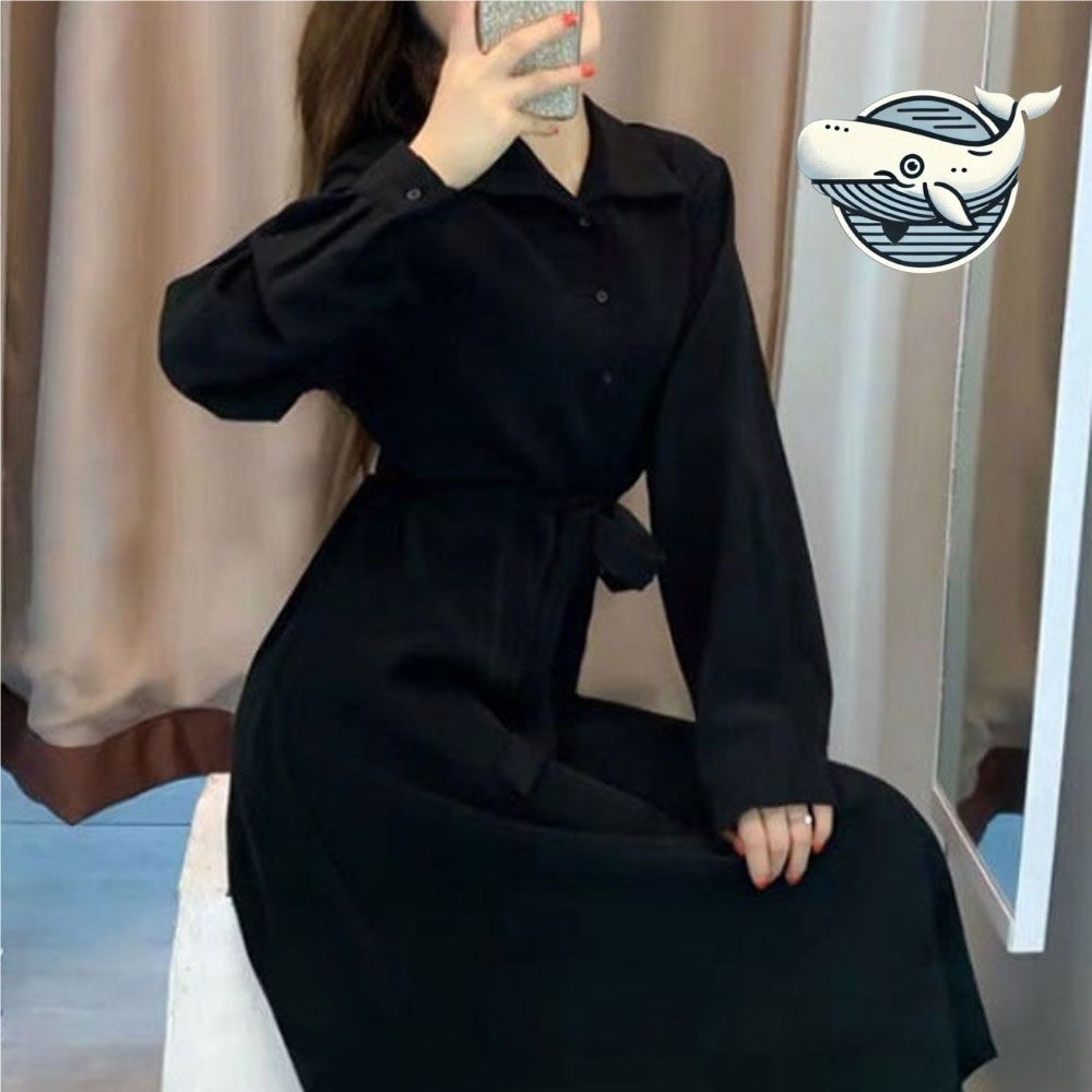 스타일리시 블랙 롱원피스 허리 스트링 여름