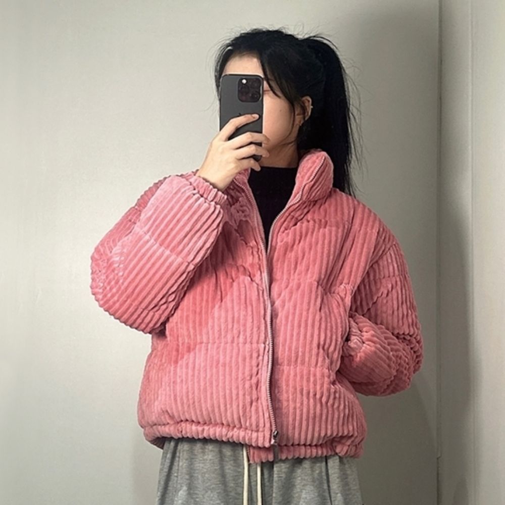여성 코듀로이 골덴 크롭 패딩 점퍼 숏패딩 3color
