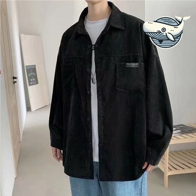 부드러운 코듀로이 남성 긴팔 셔츠 루즈핏 포켓