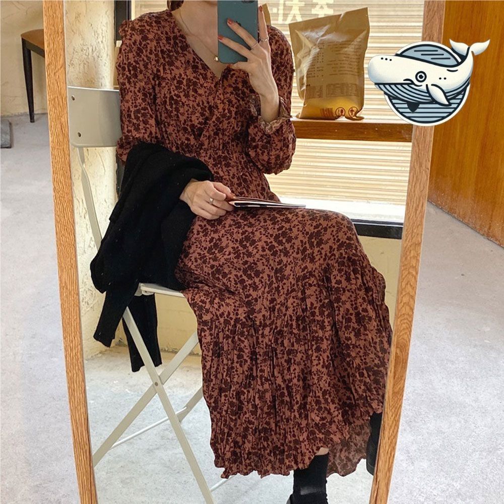 봄 여름 플라워 롱 원피스 브이넥 세련된