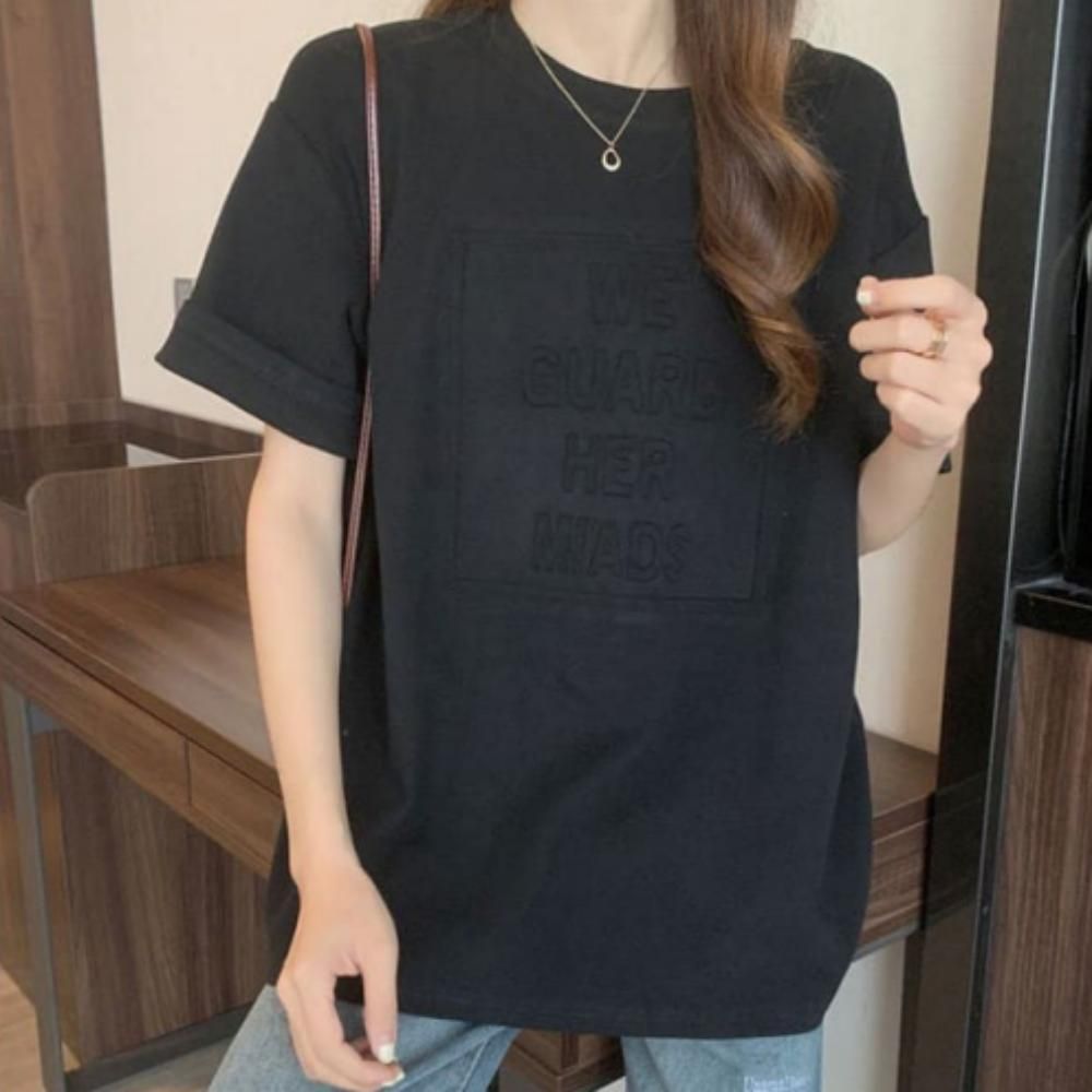 여성 오버핏 입체 영문 반팔티 1P 여름 데일리 티셔츠