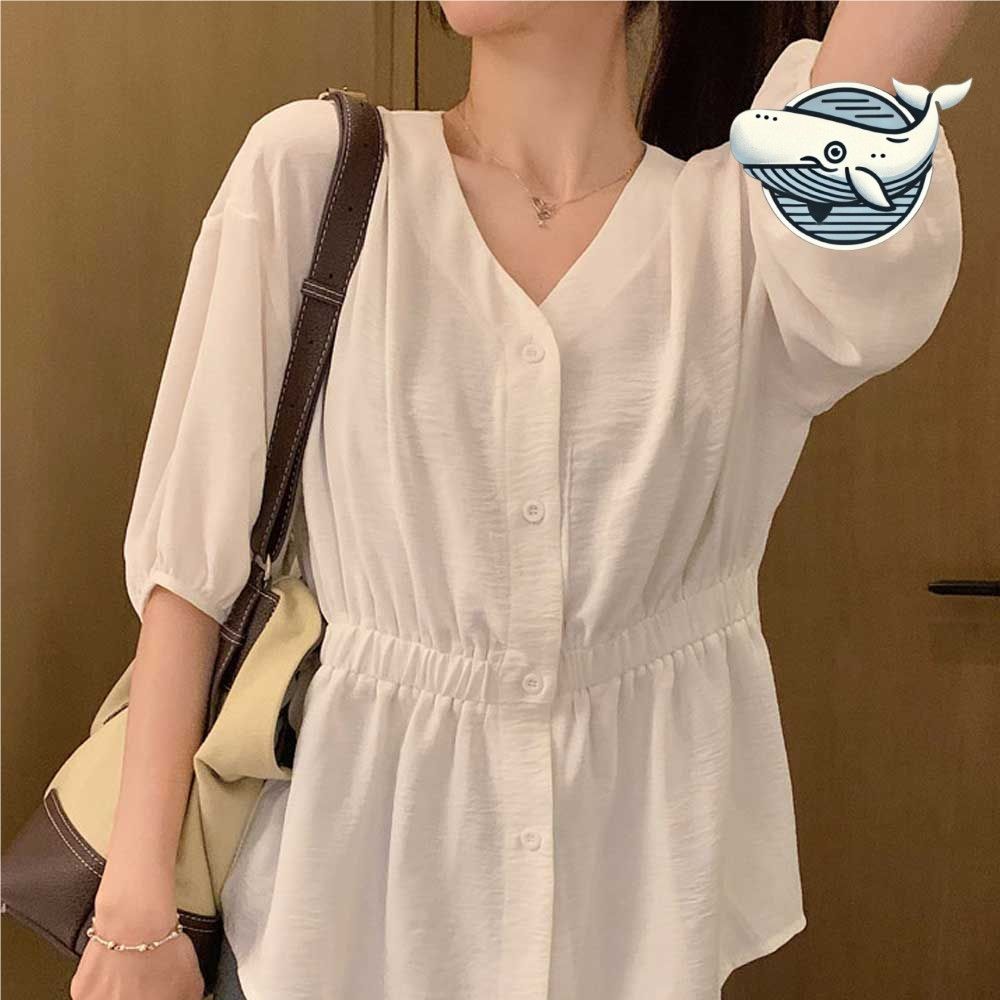 여성용 여름 브이넥 모던 블라우스 캐주얼