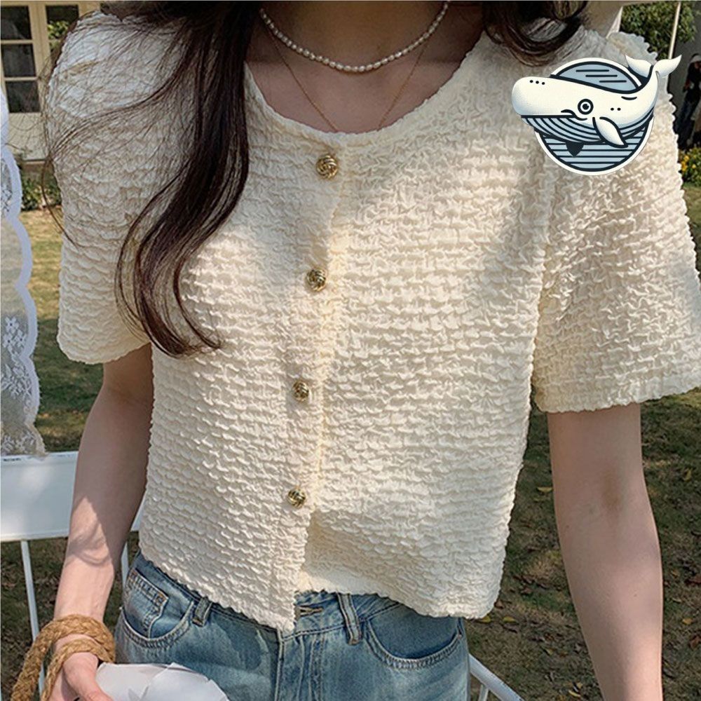 여름 크롭 블라우스 라운드넥 소프트 엠보