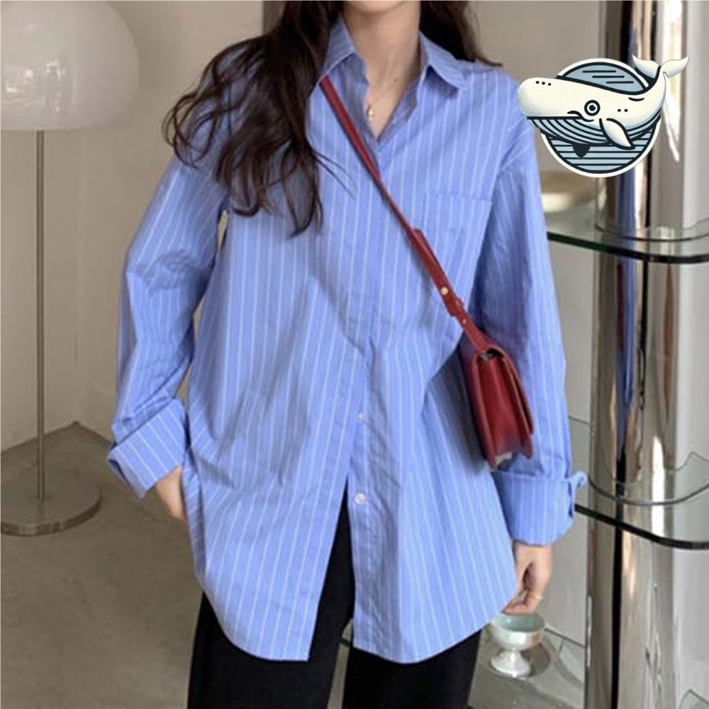 봄가을 캐주얼 스트라이프 오버핏 블루 셔츠