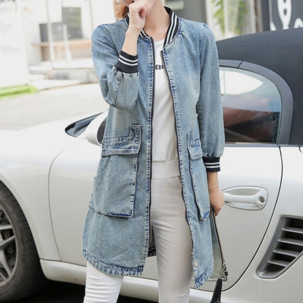 가을 여성 워싱 데님 연청 청 빈티지 자켓 집업 야상