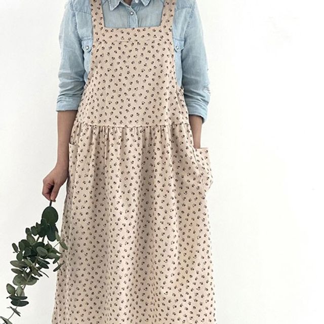 공방 꽃집 유치원선생님 플라워 멜빵 롱 앞치마2color