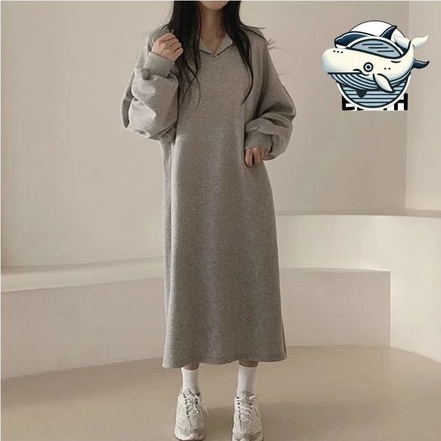 겨울 시즌 스타일 여성 카라 루즈핏 롱원피스