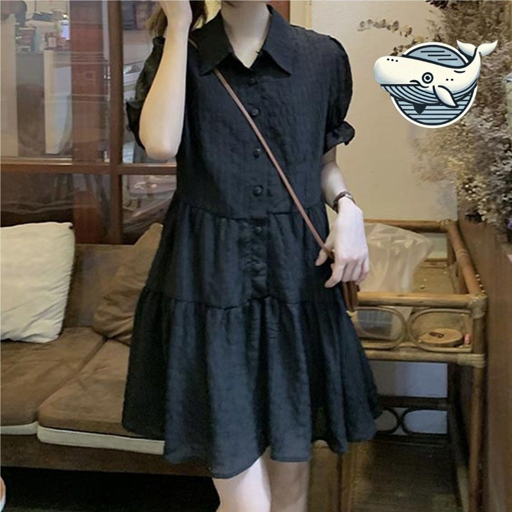 카라넥 버튼 쉬폰 프릴 원피스 여성스러운