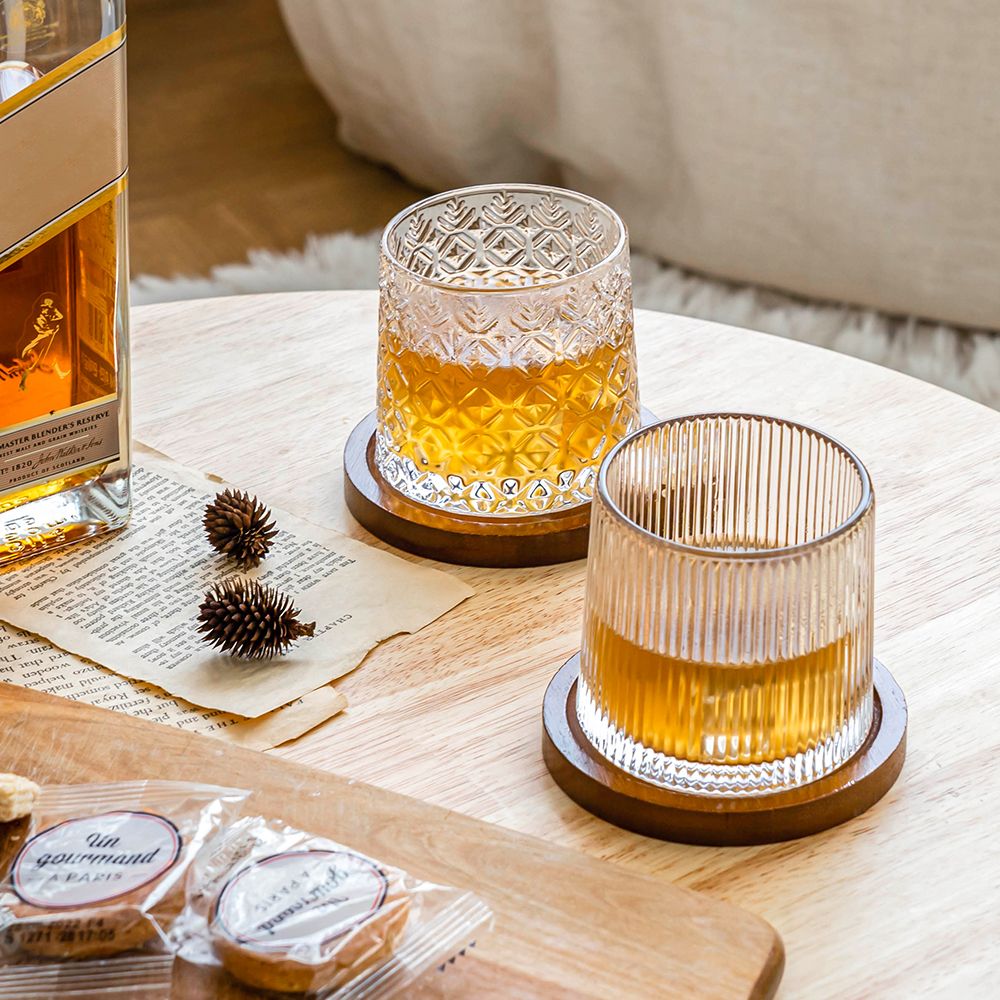 온더락 위스키 스월링 유리컵 양주잔 컵받침 세트