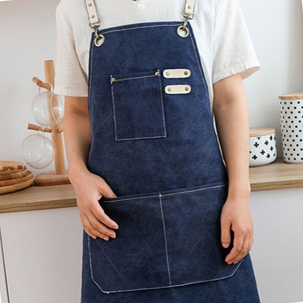 앞치마 카페 바리스타 캔버스 앞치마 블루