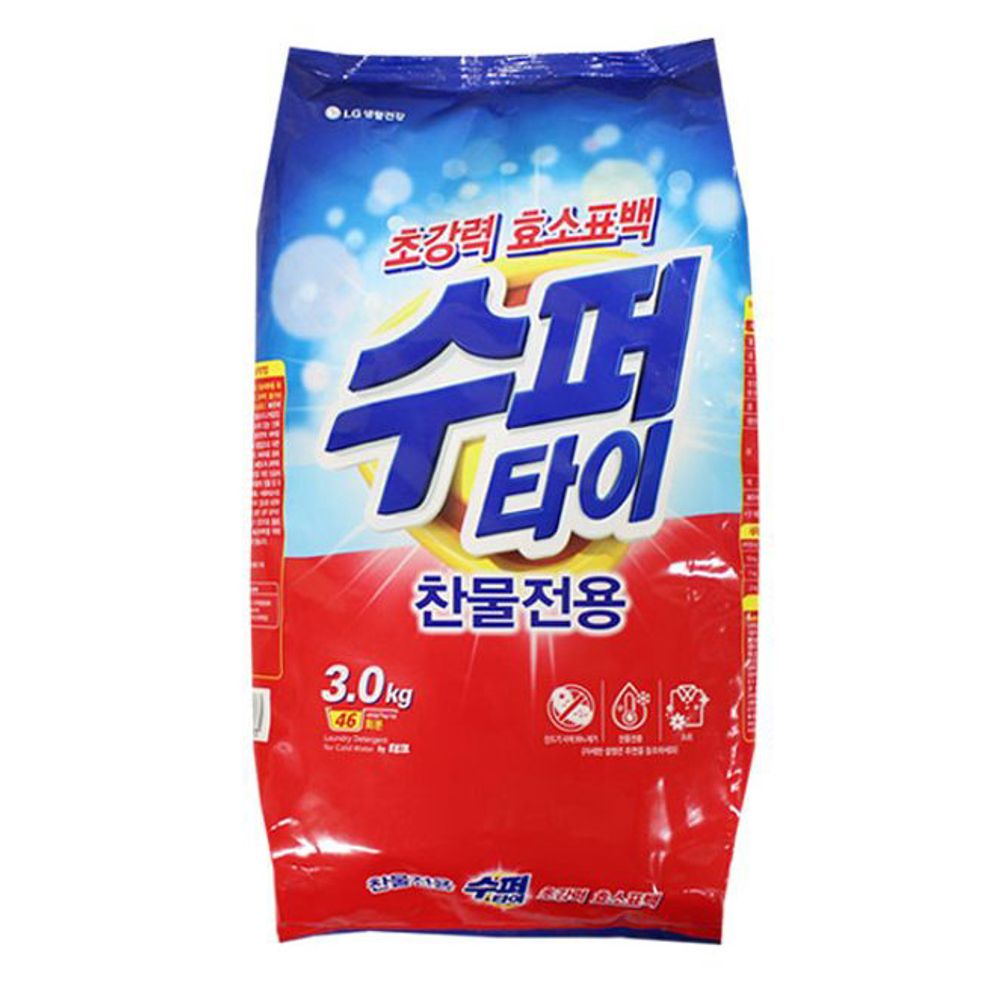 수퍼타이 찬물 3.0kg 세탁 가루 세탁기 빨래 세제