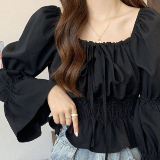 쉬폰 퍼프 슬리브 블라우스 셔츠 ST161807