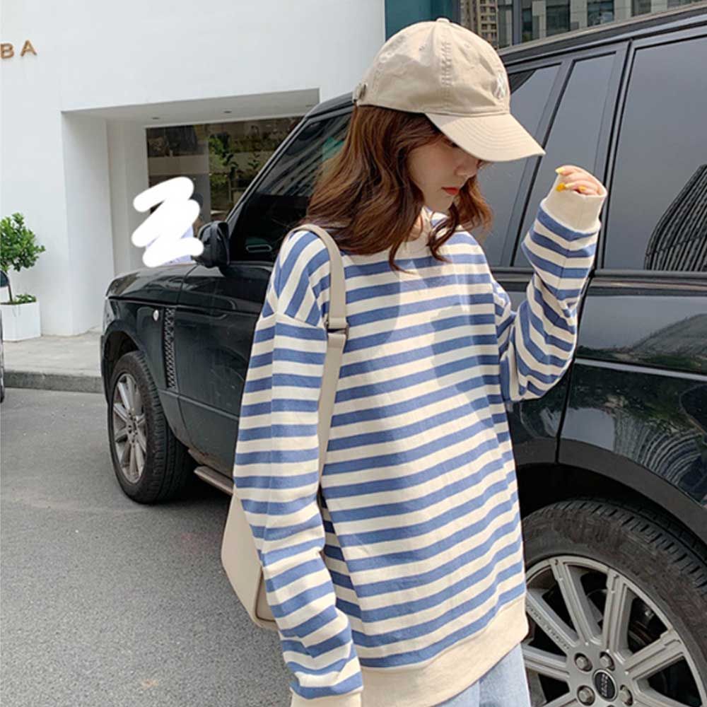 캠퍼스 여자 Ehm 스트라이프 티 데일리 룩