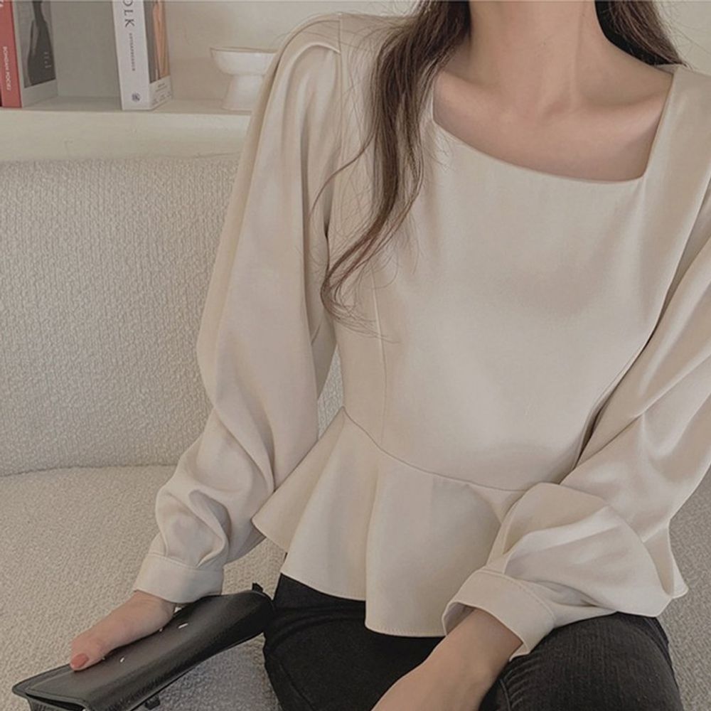배색 긴팔 여성 포인트 블라우스 여자 셔링 셔